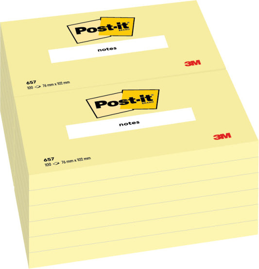 3M Post-it® Notes 657, 3 in x 4 in (73 mm x 98.4 mm) Canary Yellow Dozen