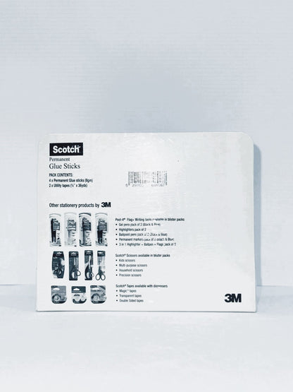 3M Scotch Permanent Glue Stick White 8g 4 PCS with Utility Tape Clear 2 PCS