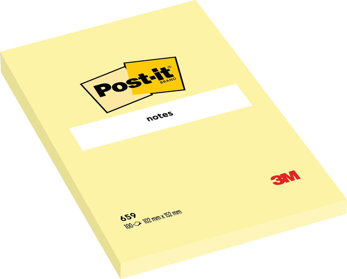 3M Post-it® Notes 659, 4 in x 6 in (102 mm x 152 mm) Canary Yellow Dozen
