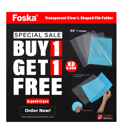 Foska® Transparent Clear L-Shaped File Folder W208L-18 A4,0.18mm Pack of 12's