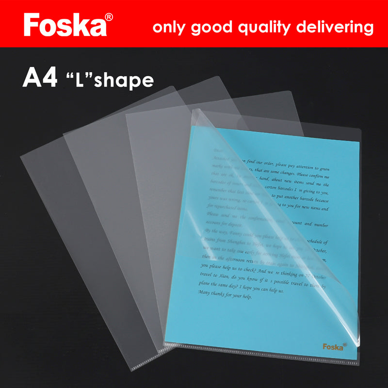 Foska® Transparent Clear L-Shaped File Folder W208L-18 A4,0.18mm Pack ...