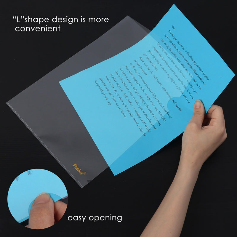 Foska® Transparent Clear L-Shaped File Folder W208L-18 A4,0.18mm Pack ...