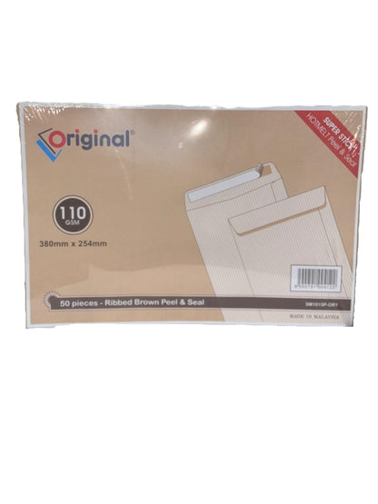 Original® Ribbed Brown Envelopes 110GSM 38 cm X 25.4 cm Peel & Seal in a Pack of 50 PC