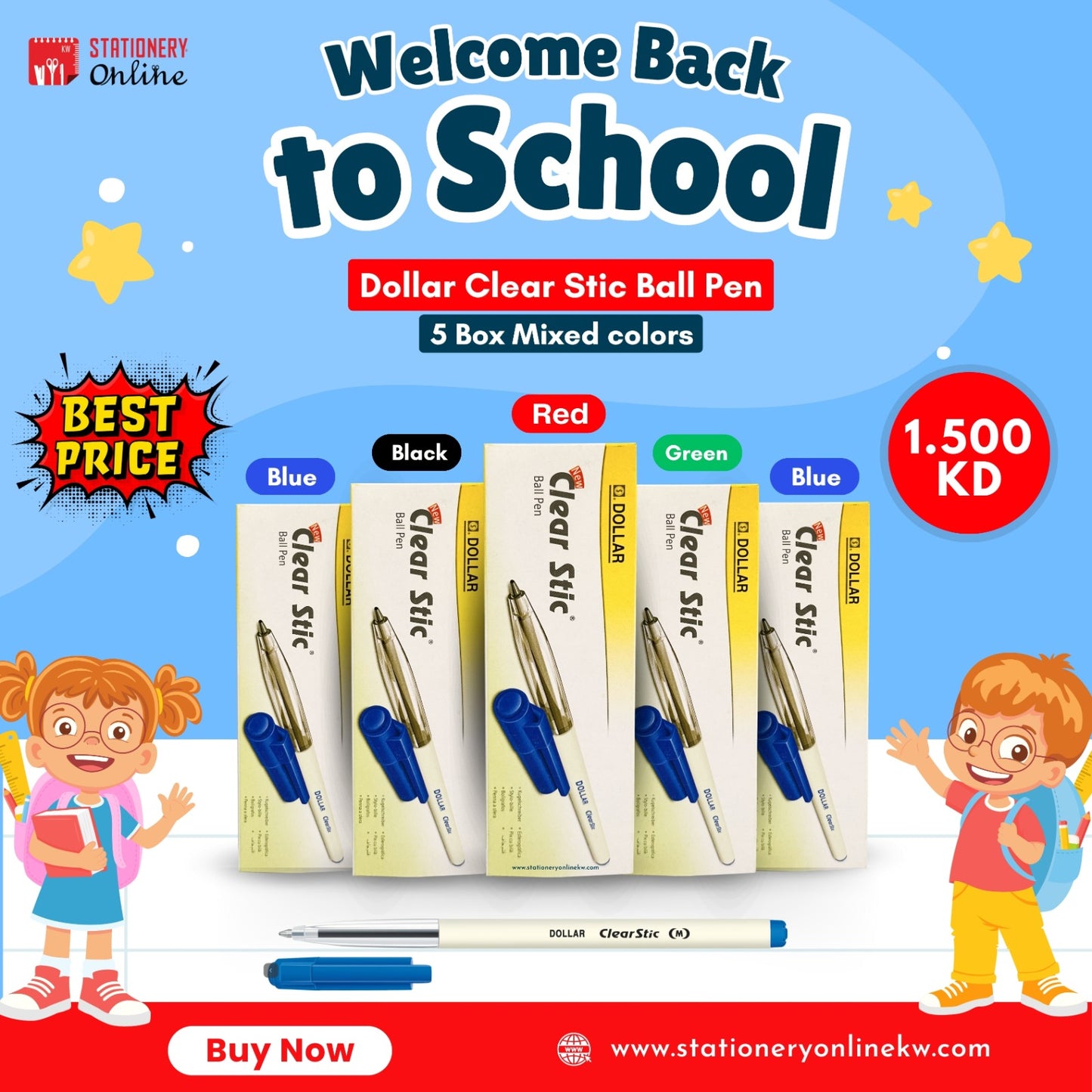 Dollar Ball Pen Clear Stic® M 1.0 Available in Mixed Colors 5 box Back to School Offer (10pcs per box)