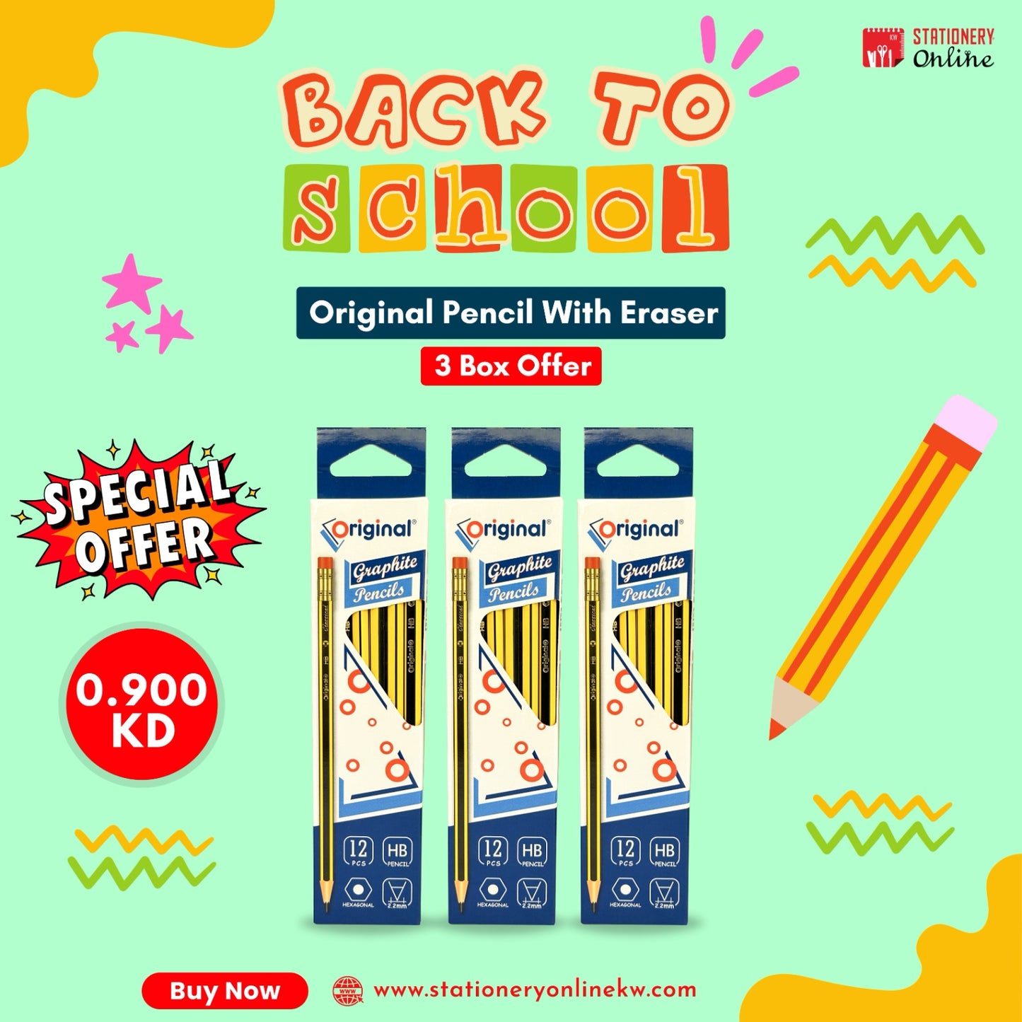 Original® Graphite Pencils with Eraser 3 Box Back to School offer