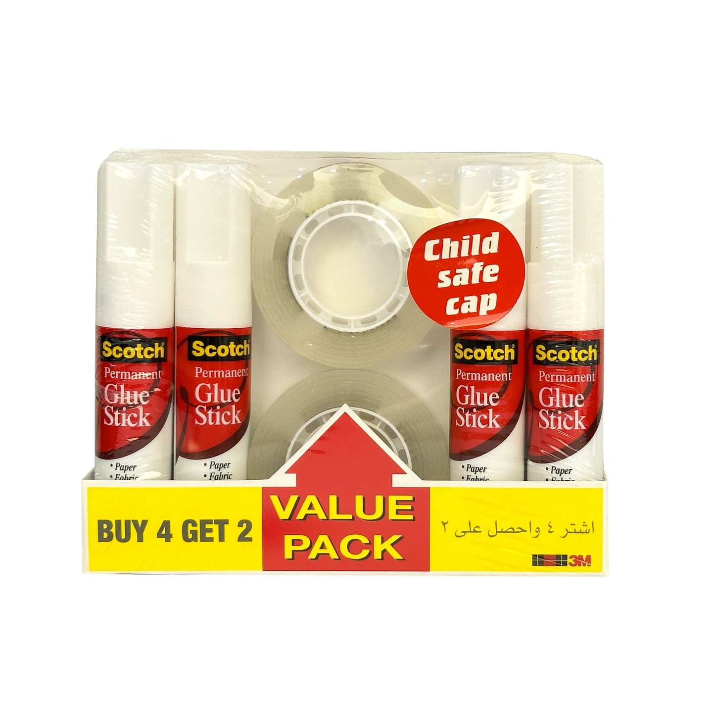 3M Scotch Permanent Glue Stick White 8g 4 PCS with Utility Tape Clear 2 PCS