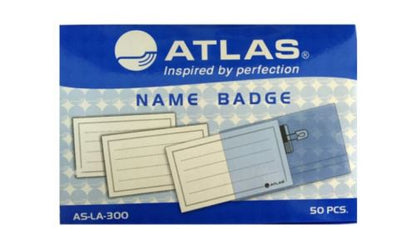 Atlas AS-LA-300 Name Badge with Clip & Pin, 9 x 6cm (Pack of 50)