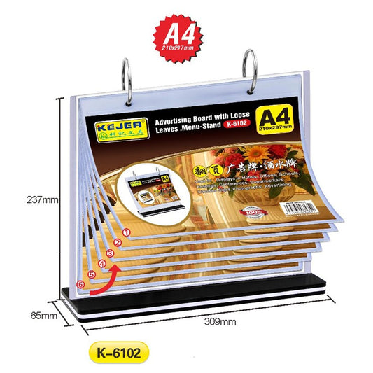 K-6102 Advertising Board with Loose Leaves/Menu Stand (A4H)-6 Pages