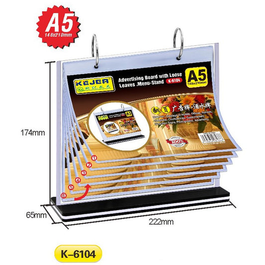 K-6104 Advertising Board with Loose Leaves/Menu Stand（A5H)-6 Pages