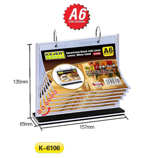 K-6106 Advertising Board with Loose Leaves/Menu Stand（A6H)-6 Pages