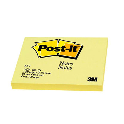 3M Post-it® Notes 657, 3 in x 4 in (73 mm x 98.4 mm) Canary Yellow Dozen