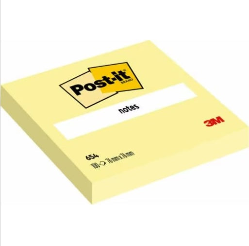 3M Post-it® Notes 654, 3 in x 3 in (76 mm x 76 mm) Canary Yellow Dozen