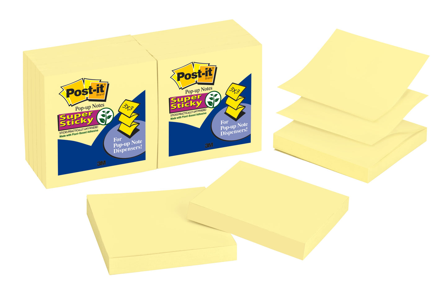 3M Post-it® Pop-up Notes Canary Yellow R330. 3 x 3 in (76 mm x 76 mm), 90 sheets/pad, 12 pads/Pack